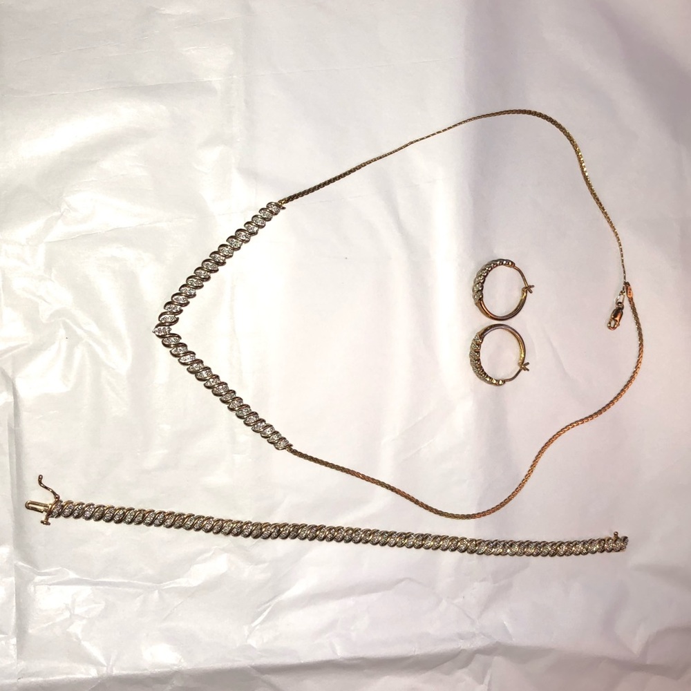 Gold Plated Necklace, Bracelet, & Earrings Set